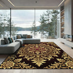 Luxurious Gold Filigree Crimson Floral Medallion Rug