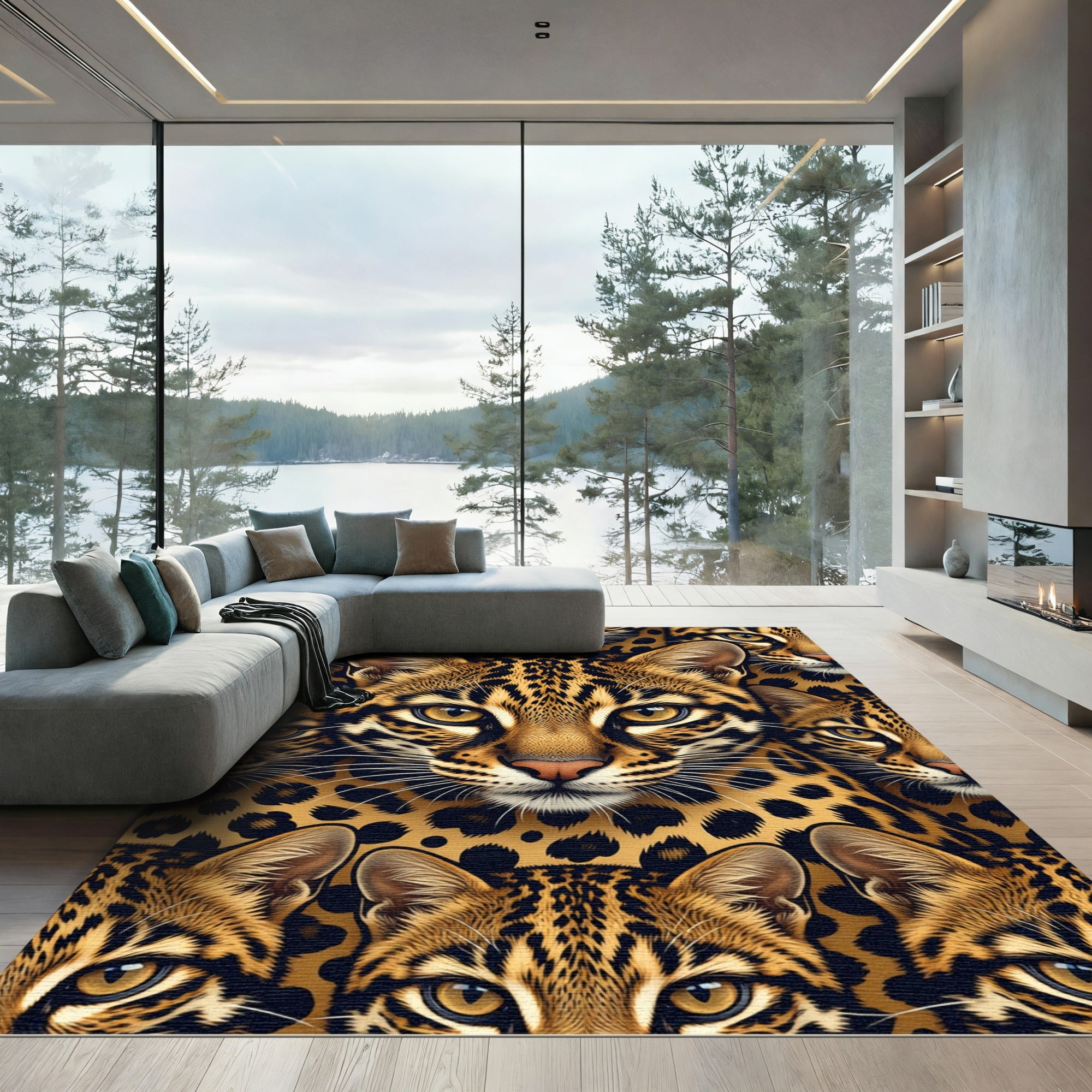 Golden Leopard Face Repeat Rug