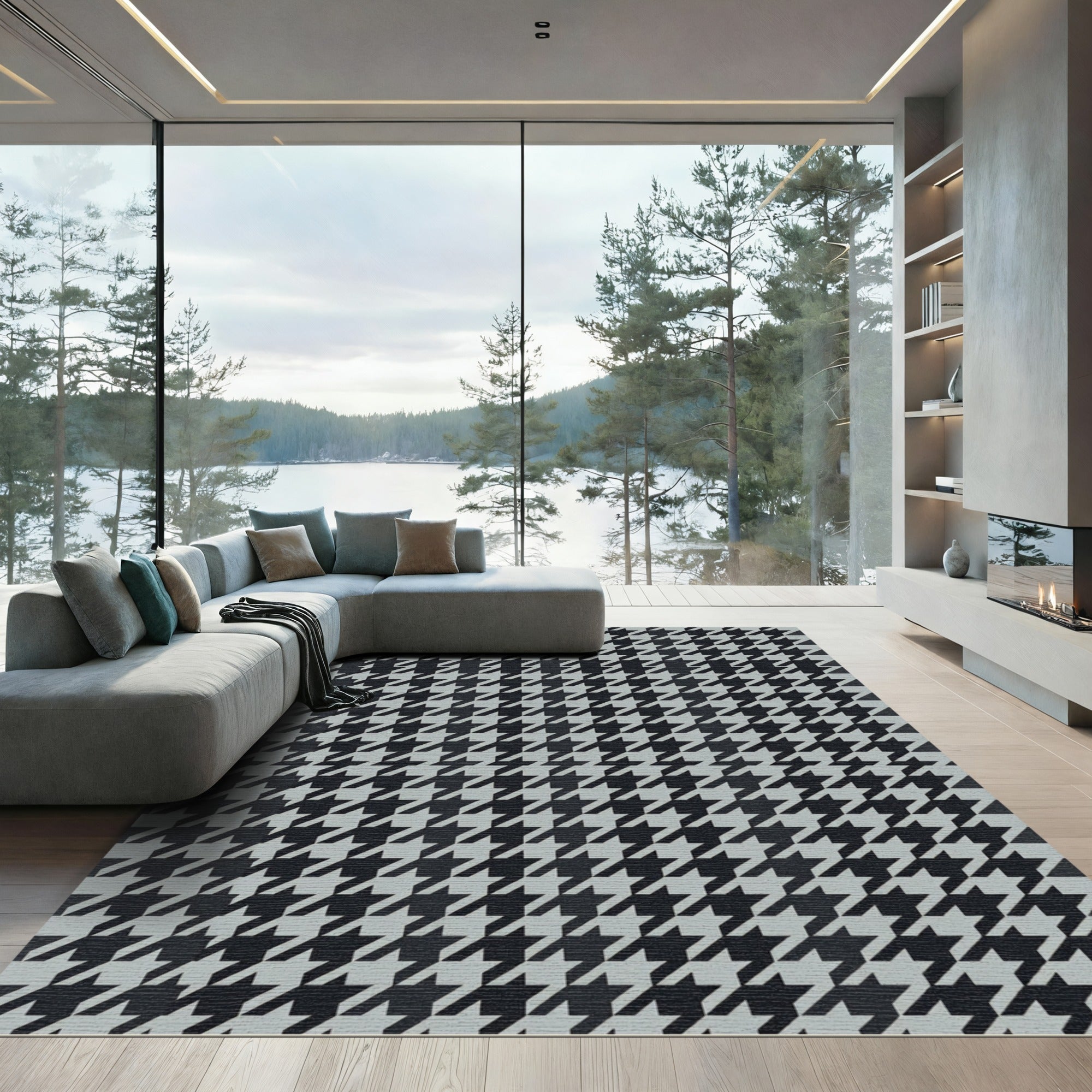 Classic Houndstooth Black Gray Rug