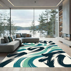 Teal And Navy Brushstroke Swirl Rug