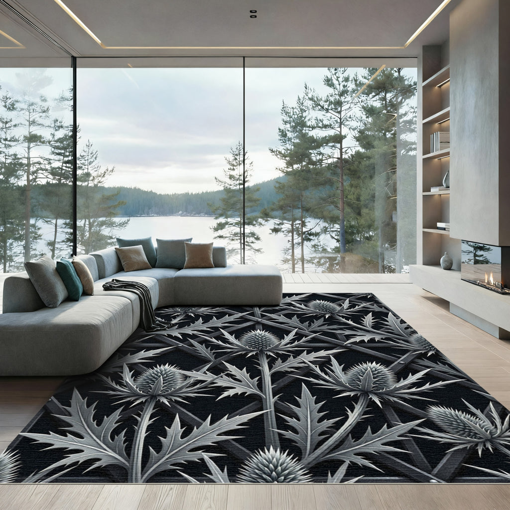 Gothic Silver Thistle Lattice Rug