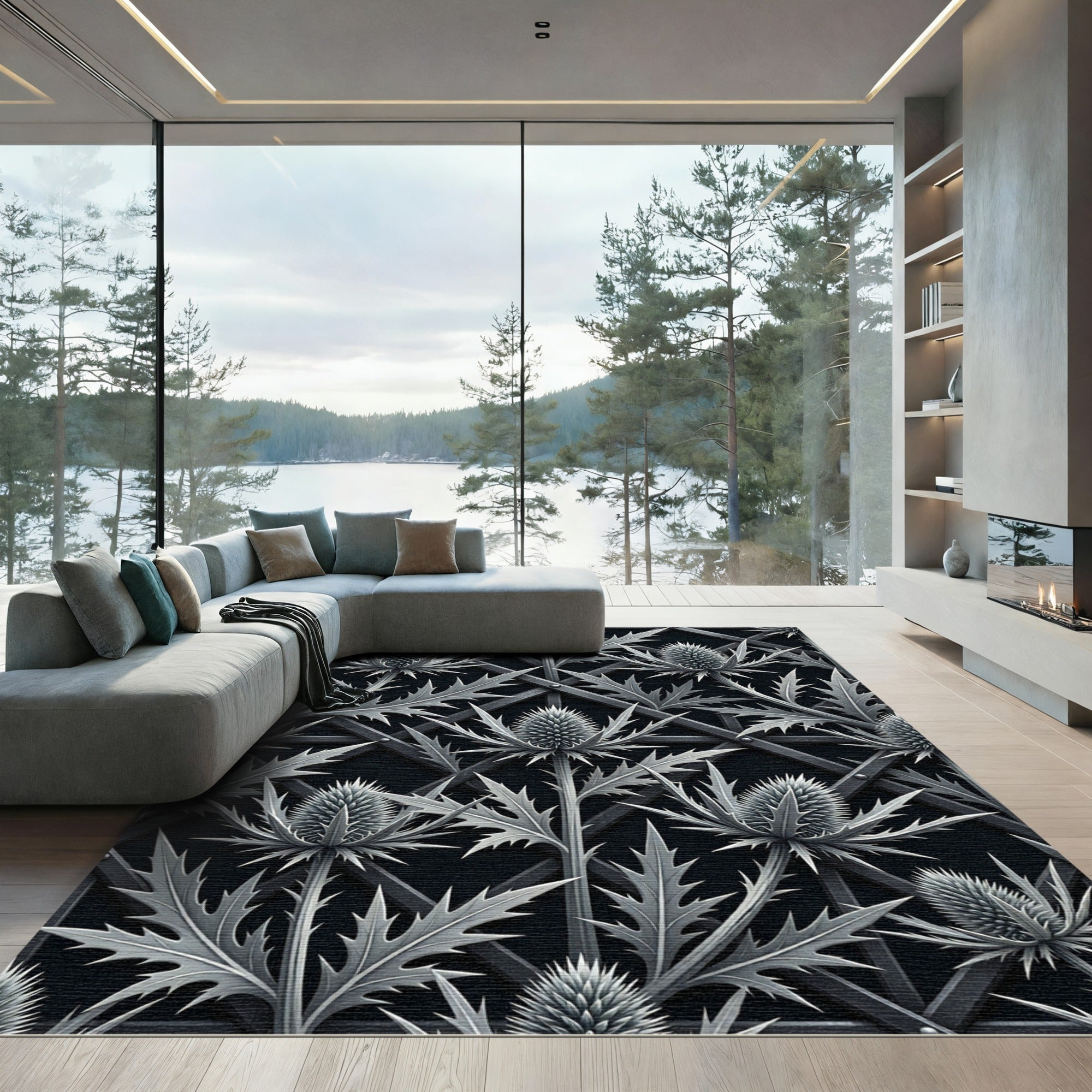 Gothic Silver Thistle Lattice Rug