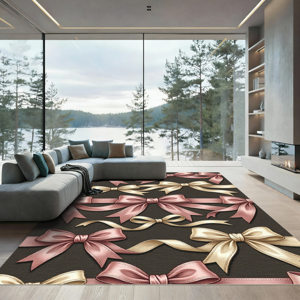 Elegant Pink and Cream Ribbon Bows Rug