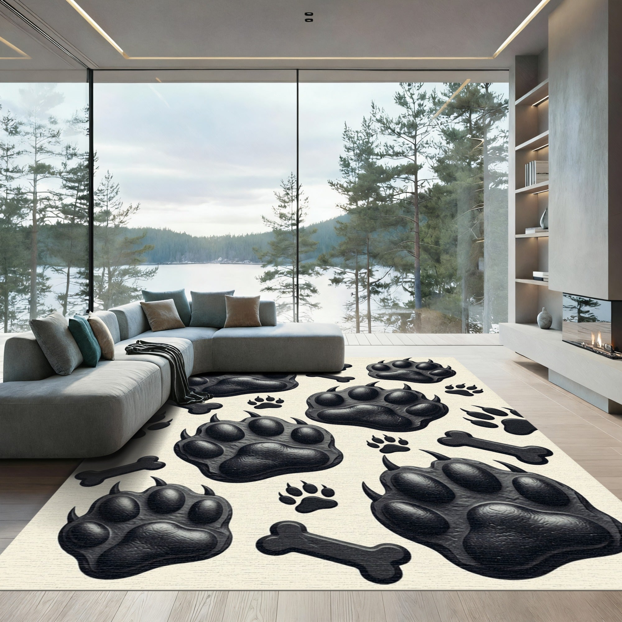 Black Claw Paw and Bone Graphic Rug