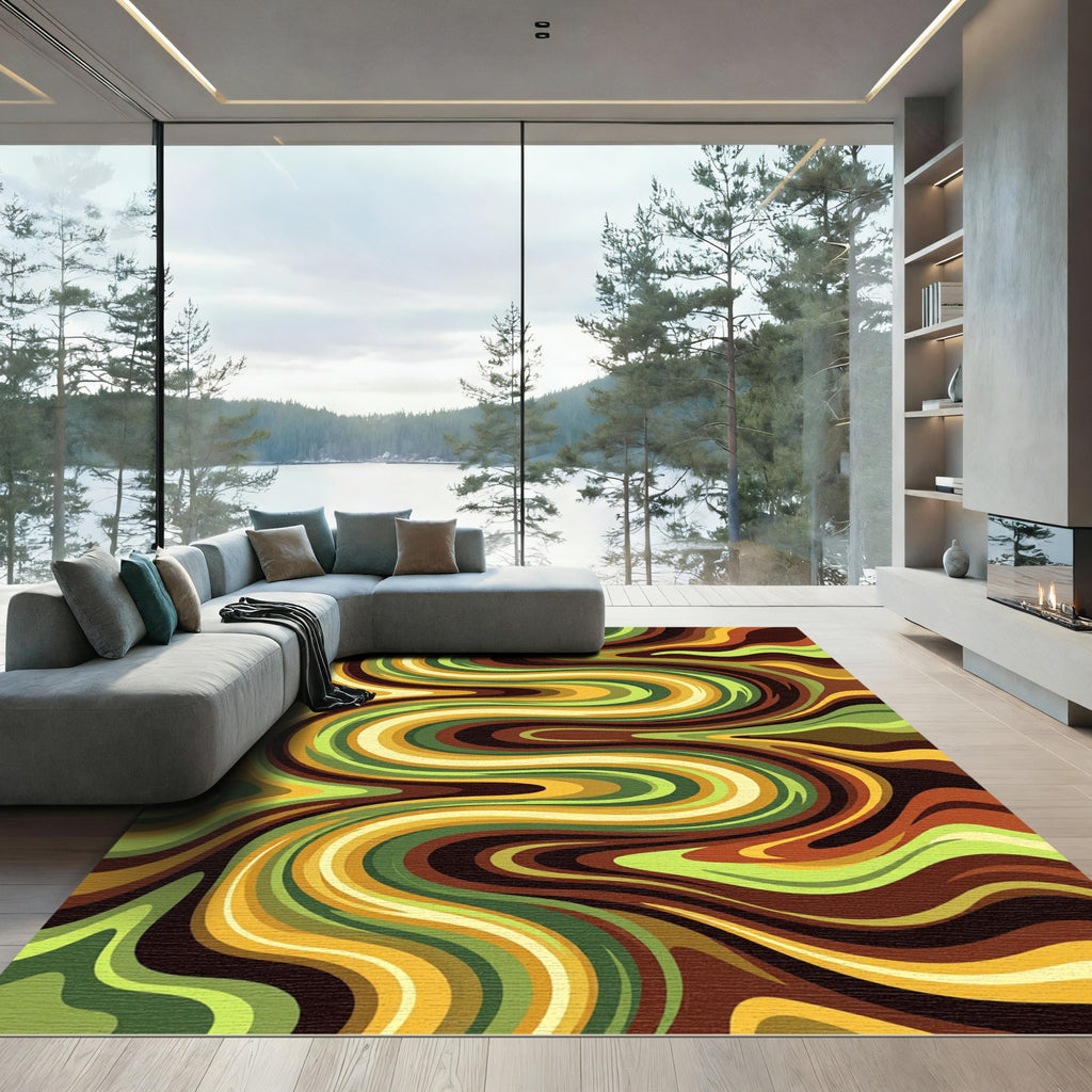 Abstract Retro Earthy Tone Swirl Rug