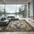 Golden Floral Scroll Enclosed Frame Rug