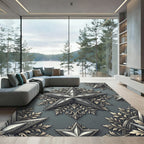 Ornate Silver Ornamental Star Embellishment Rug