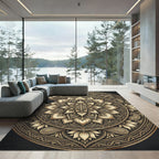 Ornate Golden Lotus Mandala Medallion Rug