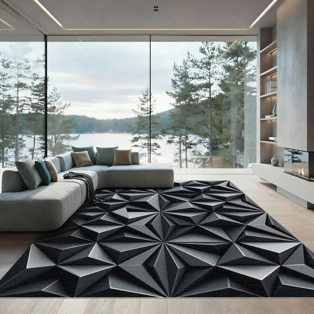 Modern Geometric Diamond Star Rug