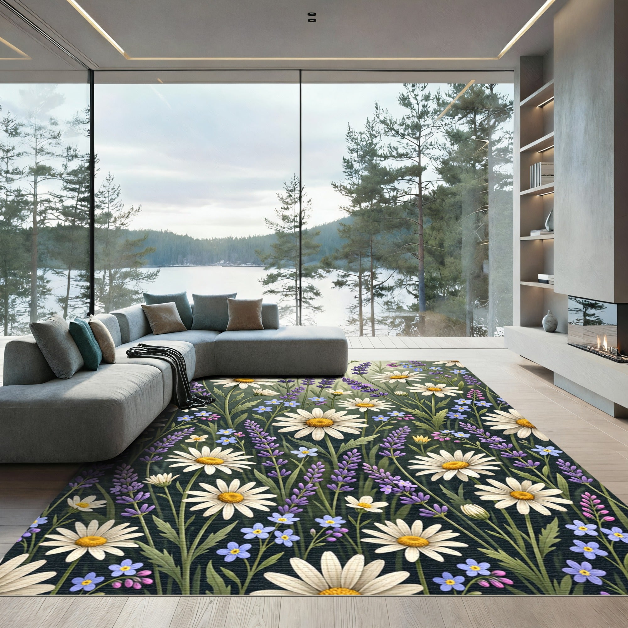 Daisies and Lavender Meadow Wildflower Rug