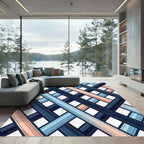 Crimson Blue Intersecting Ribbon Grid Rug