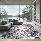 Watercolor Lilac Floral Botanical Garden Rug