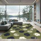 Olive And Cream Brushstroke Circles Rug