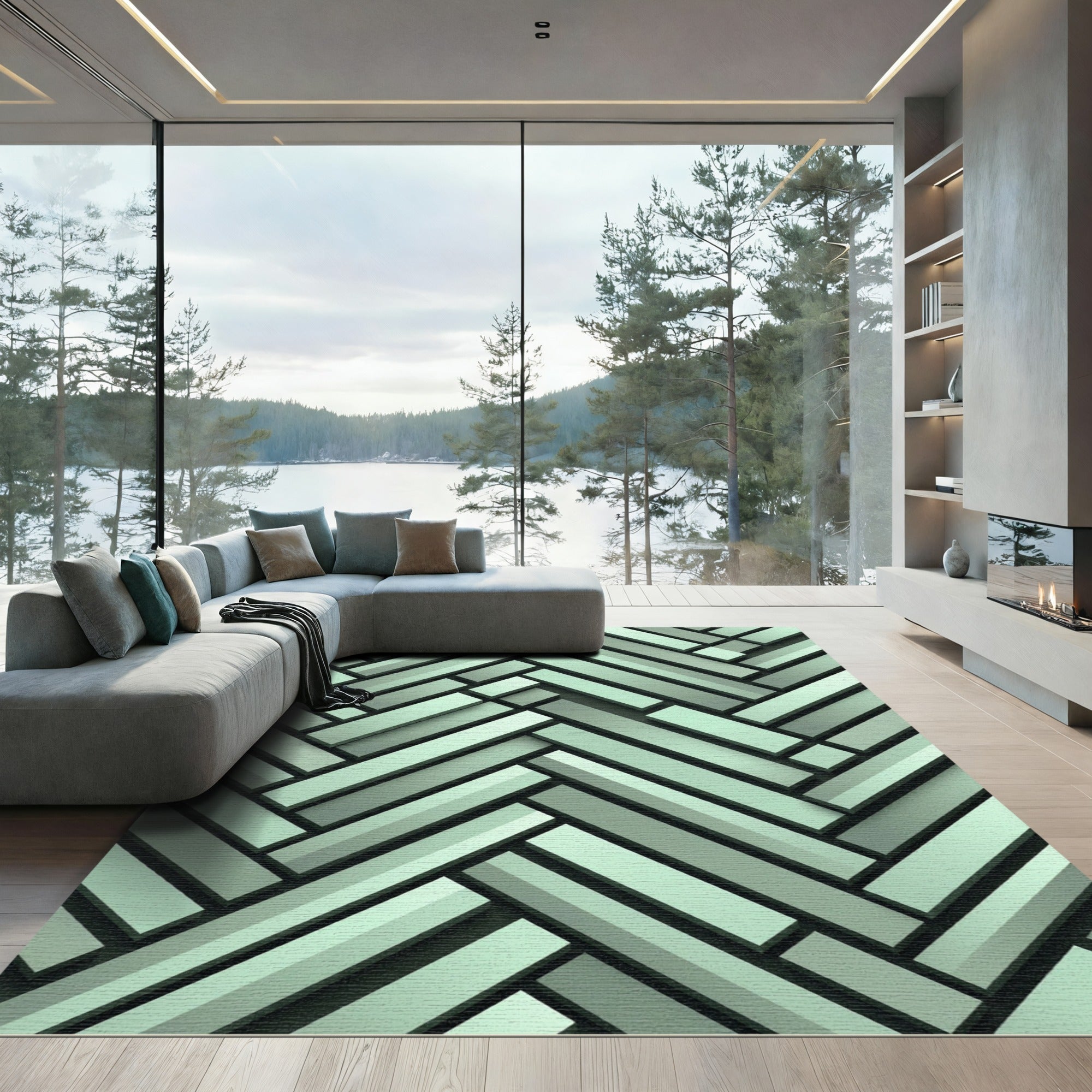 Mint Green Herringbone Composition Rug