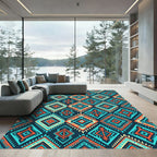 Vibrant Teal and Orange Geometric Diamond Rug