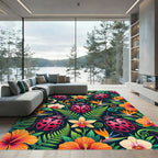 Vibrant Ladybugs Tropical Orchid Jungle Rug