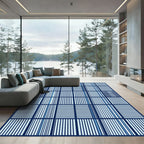Indigo Grid Geometric Checkered Rug