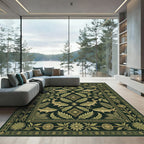 Deep Emerald Fish Floral Border Rug
