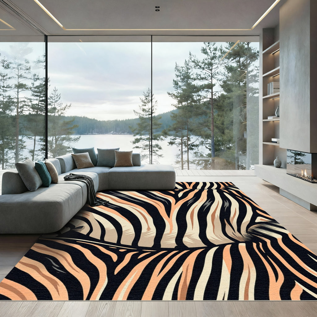 Coral Black Zebra Stripes Rug