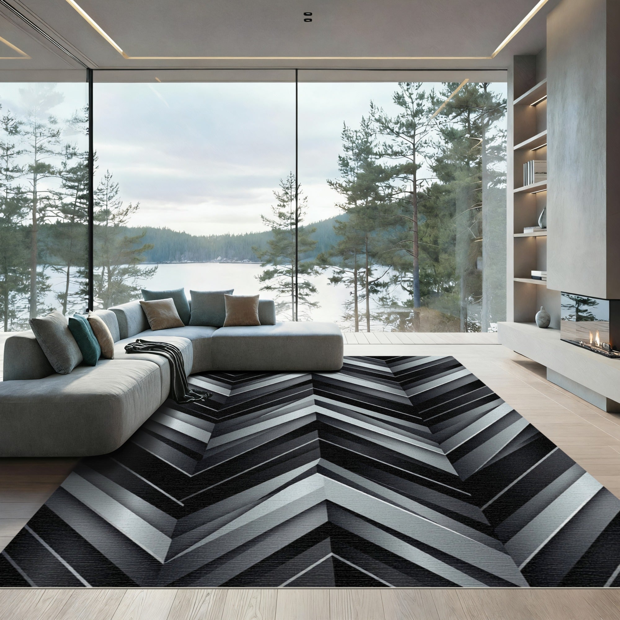 Monochromatic Chevron Layered Chevron Rug