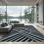 Silver Gray Intersecting Lines Rug