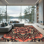 Coral Rose Floral Ornate Symmetry Rug