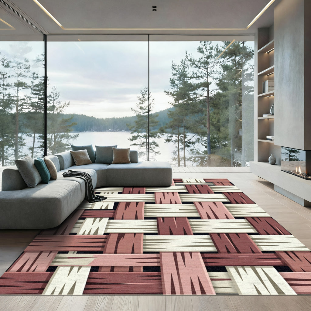 Woven Terracotta Beige Geometric Texture Rug