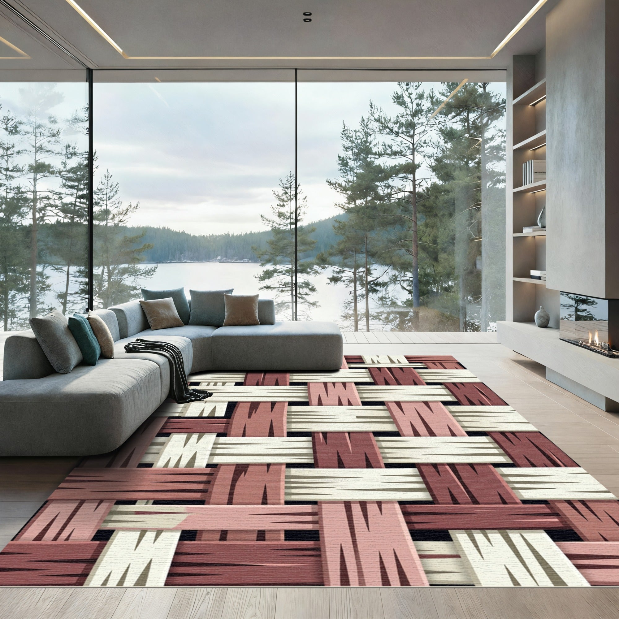 Woven Terracotta Beige Geometric Texture Rug