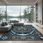 Ancient Ocean Blue Floral Emblem Rug