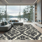 Elegant Charcoal Damask Scroll Flourish Rug