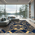 Deep Blue Gold Medallion Tile Arrangement Rug