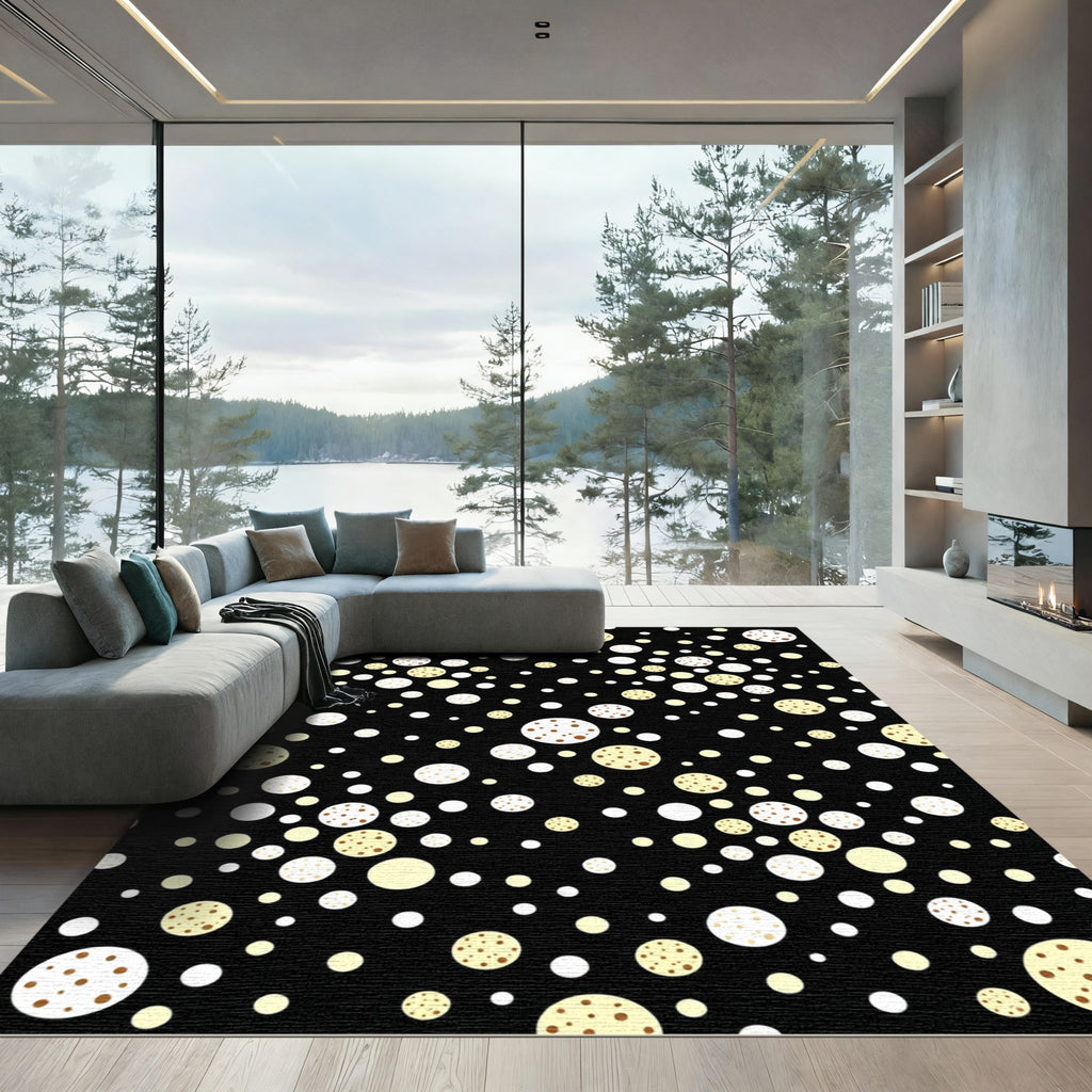 Black Cream Gold Polka Dot Sprinkles Rug