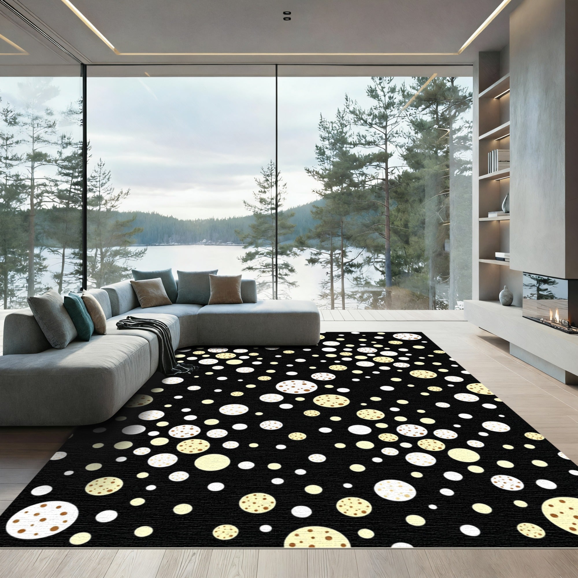 Black Cream Gold Polka Dot Sprinkles Rug