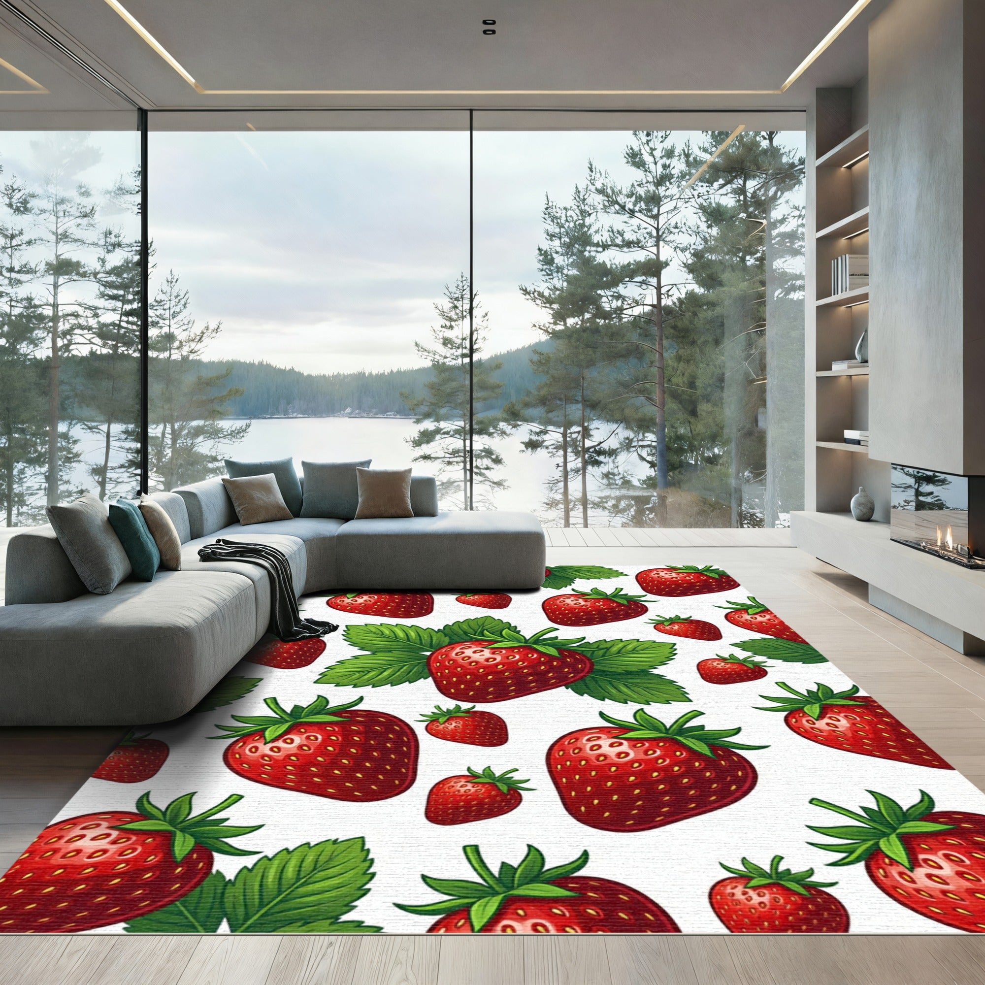 Vibrant Crimson Strawberry Fruit Botanical Rug