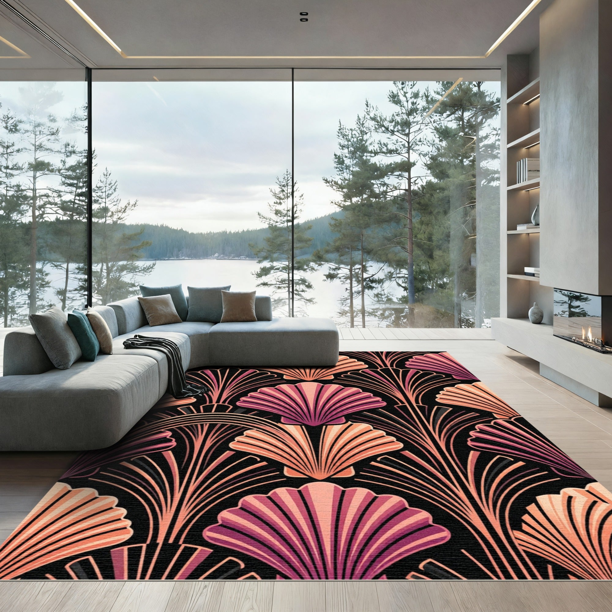 Art Deco Peach and Plum Shells Rug