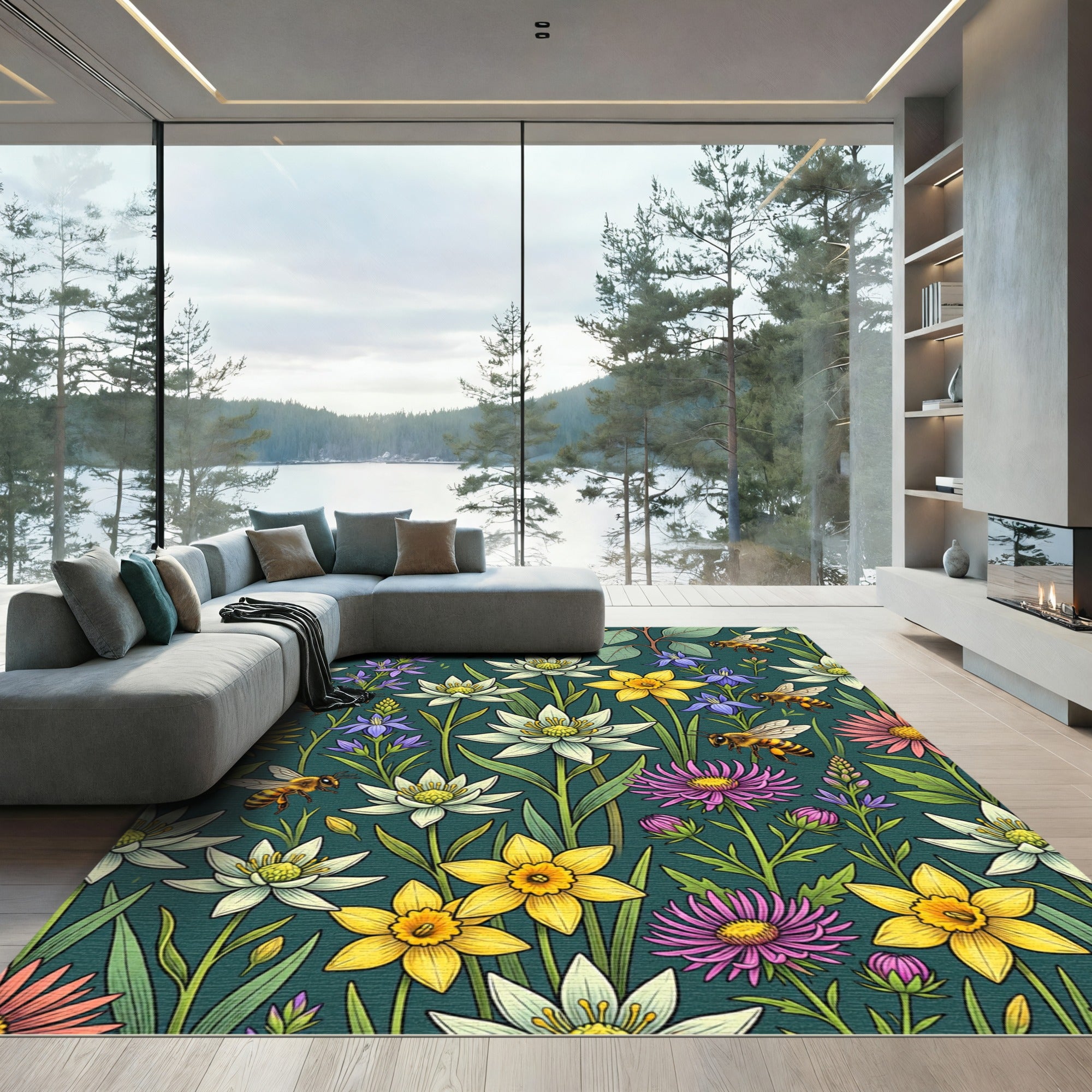 Busy Bee and Wildflower Meadow Rug