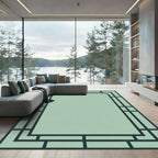 Art Deco Teal Geometric Border Rug