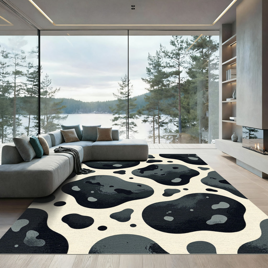 Modern Organic Charcoal Pebble Abstract Rug