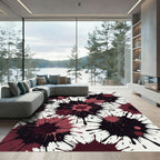Bold Crimson Ink Splash Abstract Art Rug