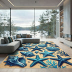 Ocean Blue Seashell Starfish Coral Rug