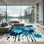 Dynamic Blue Cyan Ink Splatter Artwork Rug