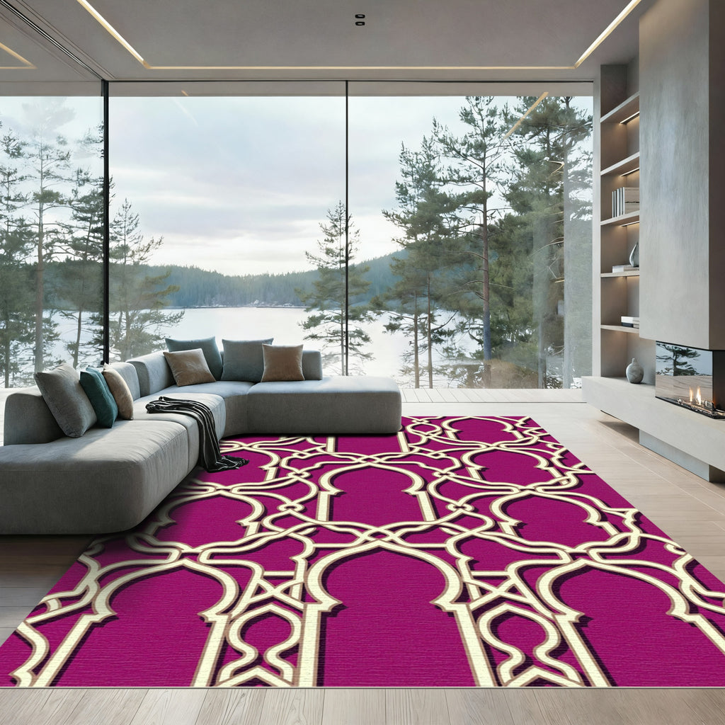 Magenta Arabesque Interlocking Arch Lattice Rug