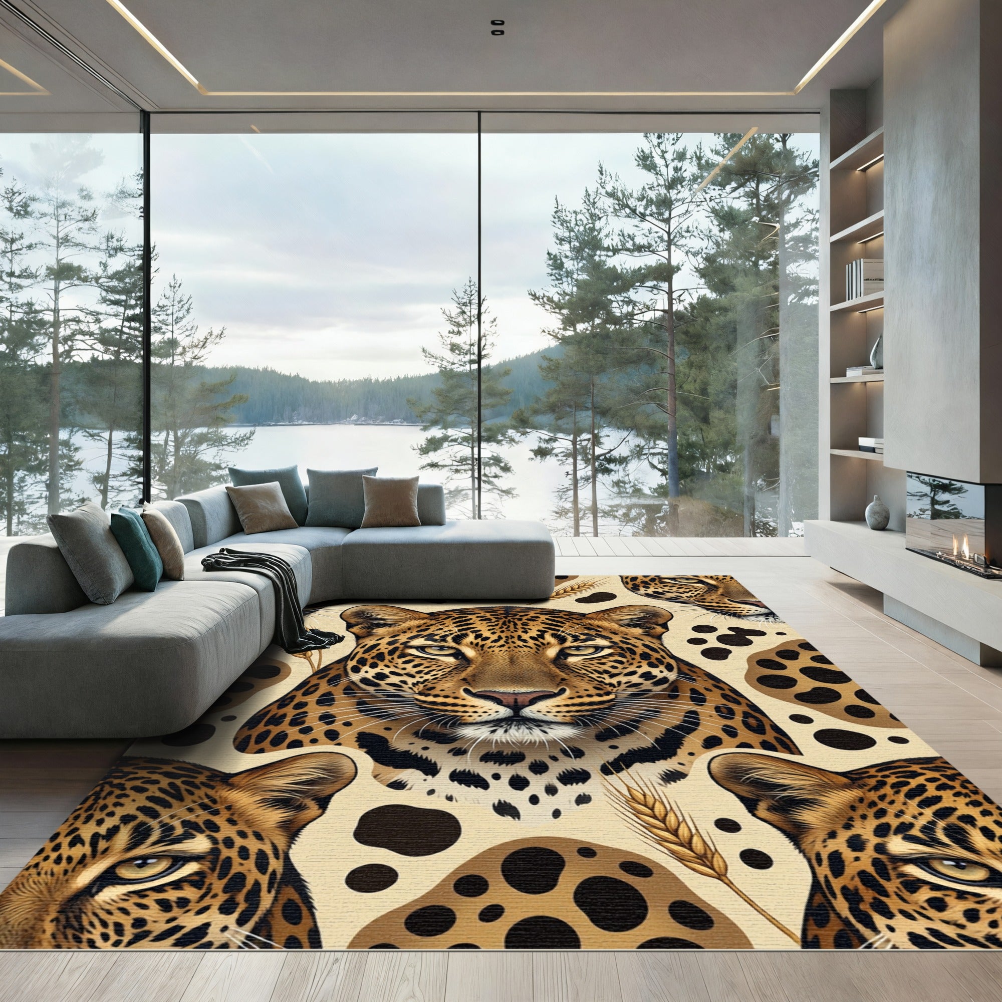 Leopard Spots Wheat Meadow Composition Rug