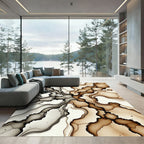 Abstract Marble Ink Swirl Brown Beige Rug