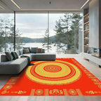Golden Sunburst Mandala Red Rug