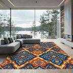 Ornate Blue and Copper Floral Tile Rug