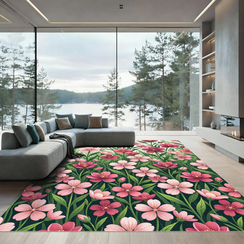 Vibrant Pink Cherry Blossom Garden Rug