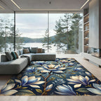 Blue White Magnolia Floral Branches Rug