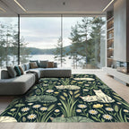 Green Tabby Cats Amidst Wildflowers Rug