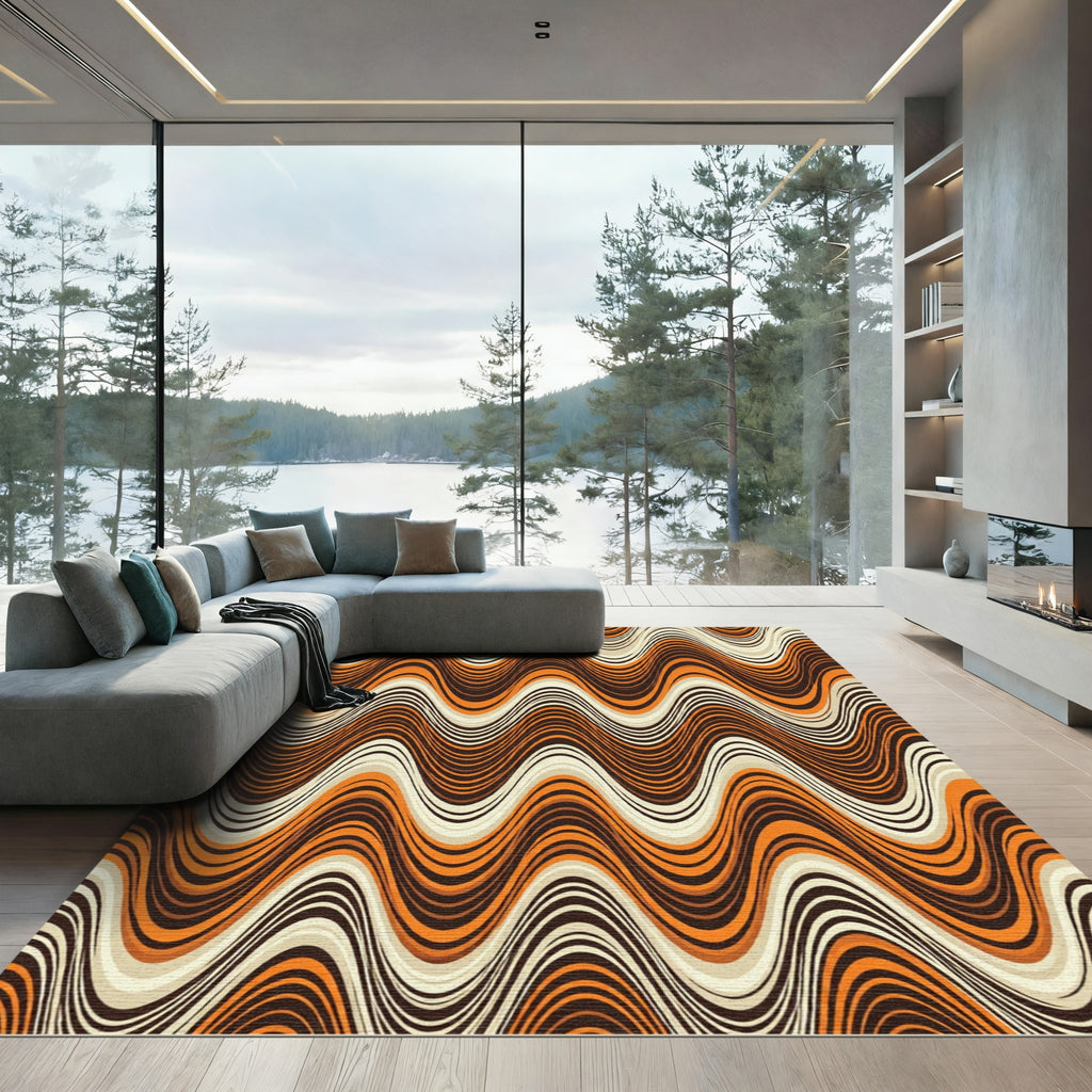 Mid Century Burnt Orange Wavy Stripe Rug